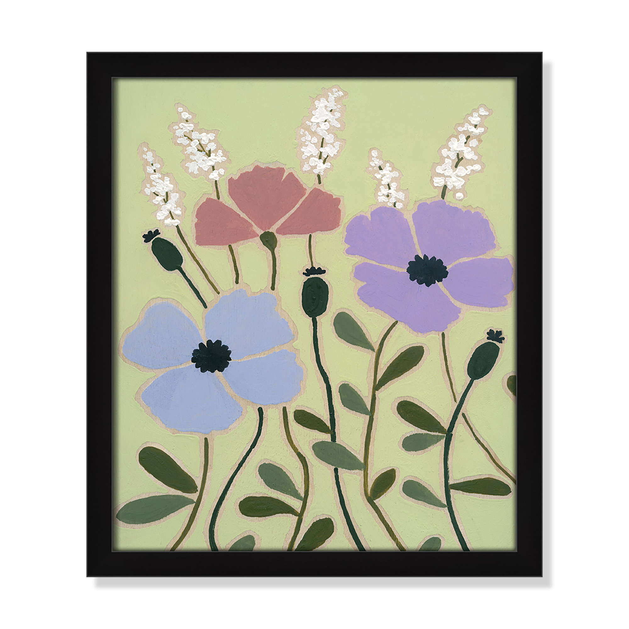Woodblock Floral III by - Single Picture Frame Print, Satin Black Framed, 15" H x 13" W x 1.25" D