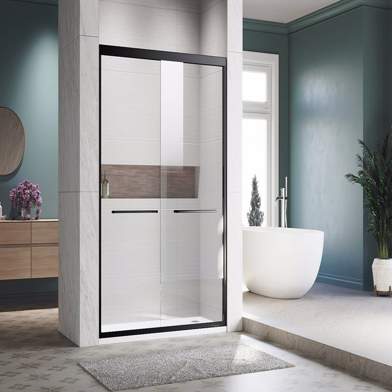 Sliding Opening Shower Glass Door 44-48 " W X 72 " H, Adjustable Semi Frameless Design Shower Door  - Certified Thick Clear Clear Tempered Glass, 304 Stainless Steel Handles