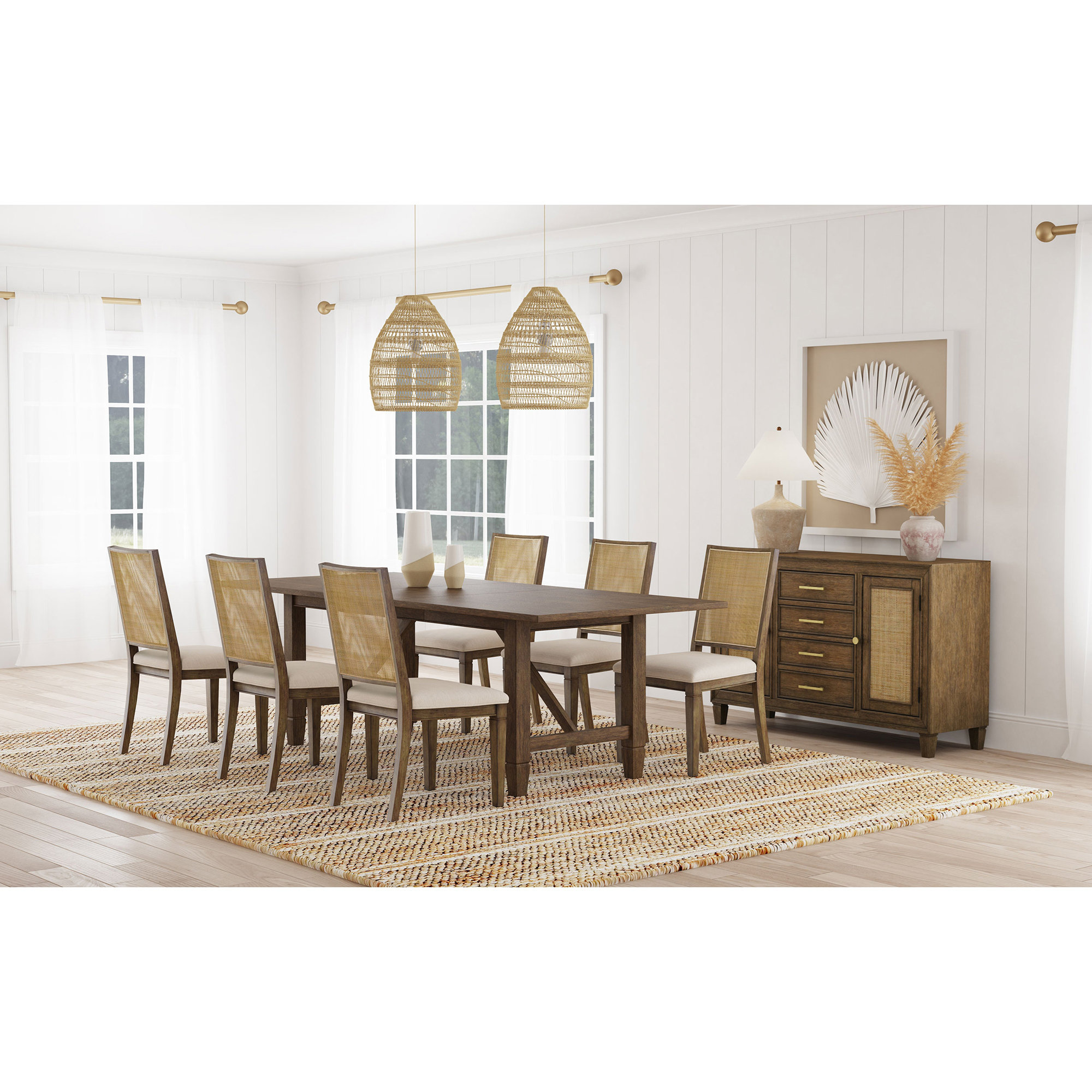 Red Barrel Studio Light Brown 7-piece Rectangular Dining Table Set ...