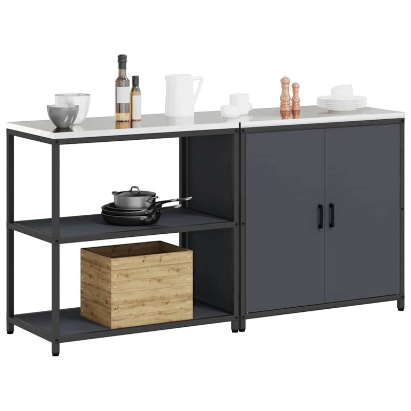 Vidaxl Kitchen Storage Set With Shelf 2 Pcs White 180 X 50 X 92 Cm, Anthracite