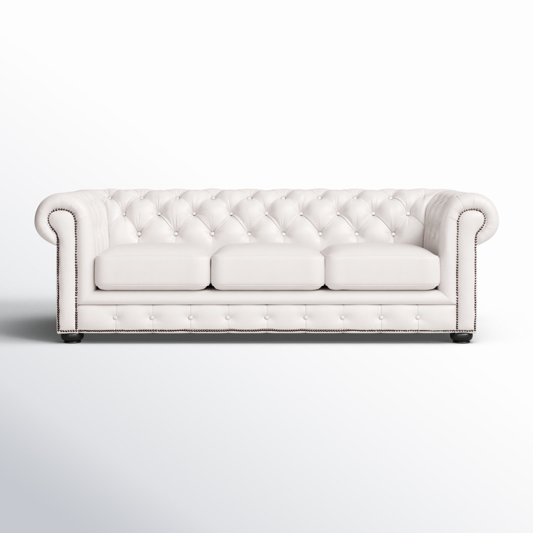 Freddie 95'' W Leather Sofa Birch Lane™ Leather Type: Sidekick Blanco Genuine Leather