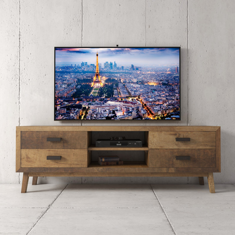 Meuble télé en bois massif pour téléviseur de 75 po ou moins Aguon