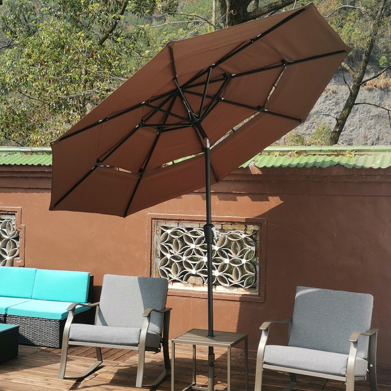 Parasol de patio extérieur à 9 niveaux avec manivelle 9Ft, Chocolat