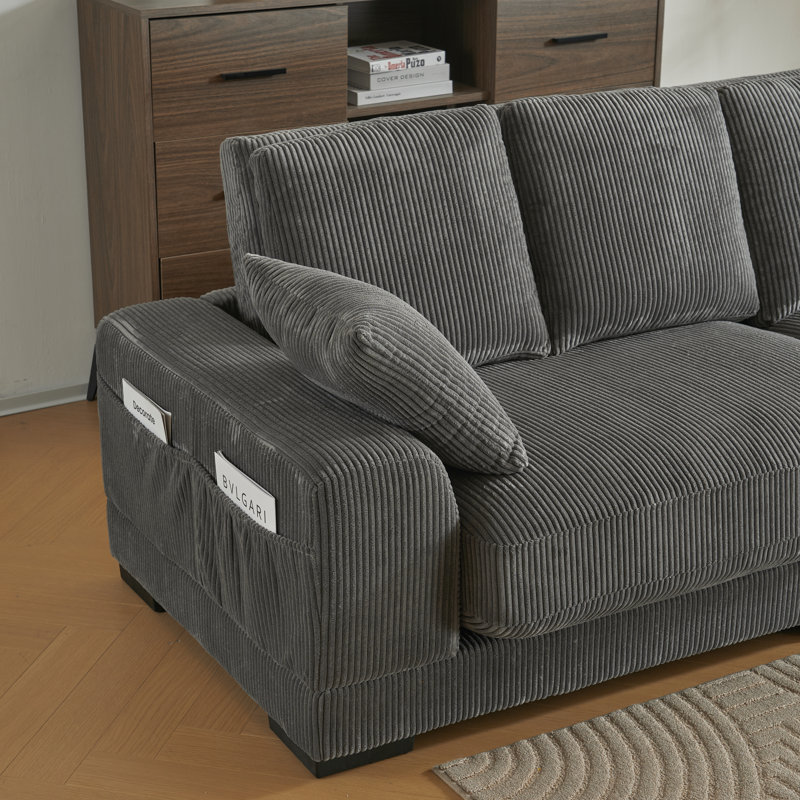 Canapé modulaire Homerton, Velours côtelé gris foncé