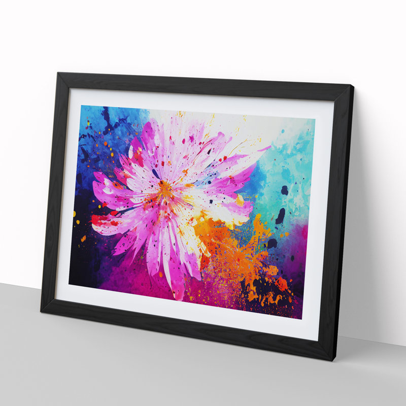 Sublime Flower Splash Abstract - Single Picture Frame Painting, 46cm H x 64cm W x 2cm D, Black Framed