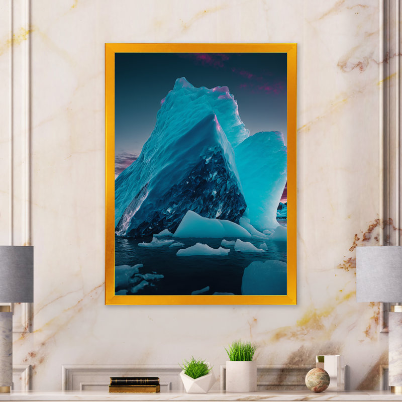 Iceberg III bleu et blanc nord-atlantique - imprimé bleu côtier, H 20 po x l 12 po x P 1 po, Encadrement doré