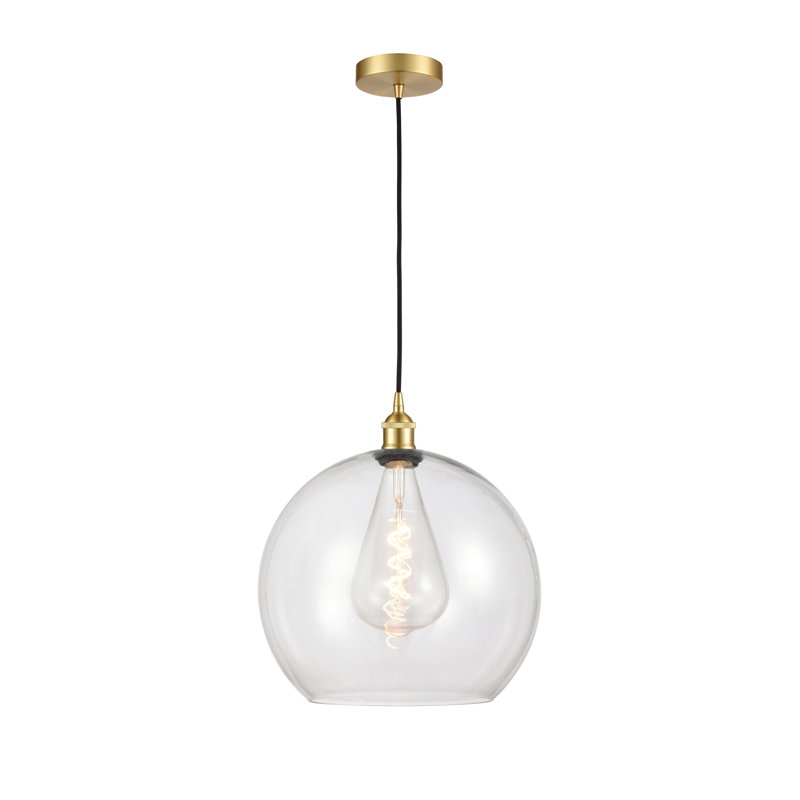 Luminaire suspendu simple à 1 lumière Ralph, H 17,38 po x l 13,75 po x P 13,75 po, Transparent, Or satiné