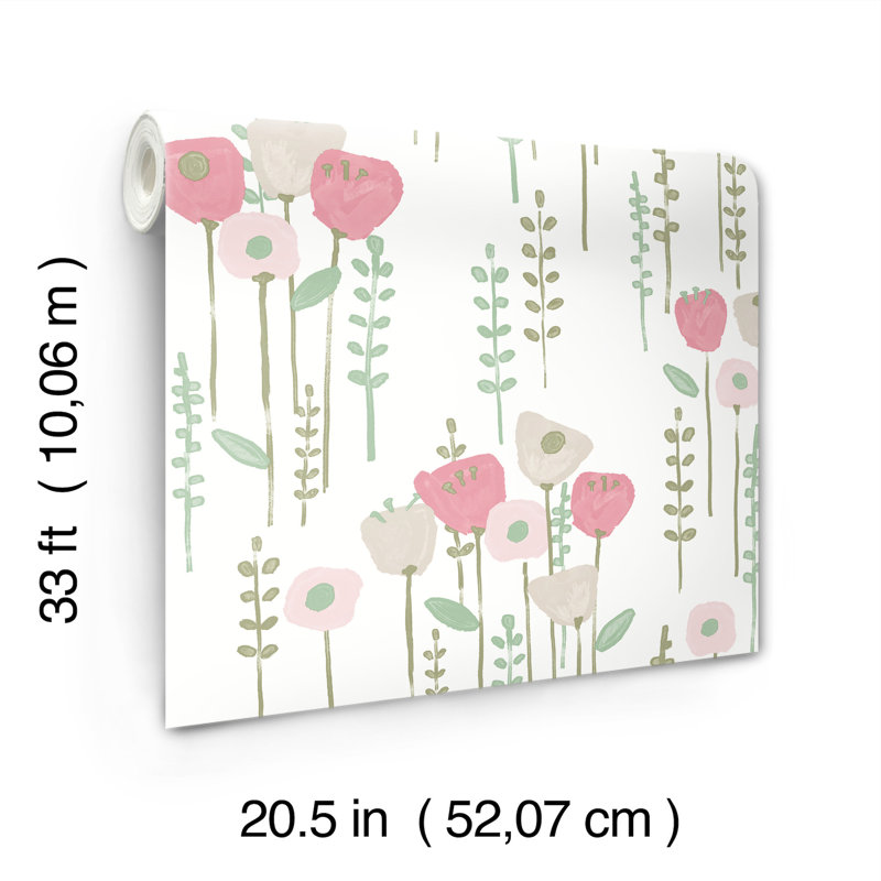Papier peint à motif floral Mabel, Rose