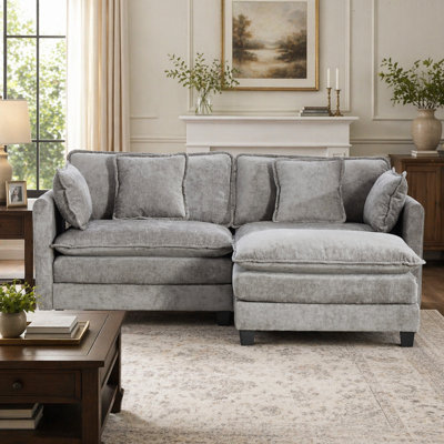 Cloud Sofa Loveseat (Ottoman Is Not Included), Modern Sectional Couch, For Living Room Bedroom And Apartment, Comfy Double Layer Upholstered Seat Cushion, Breathable Chenille Fabric, Gray
