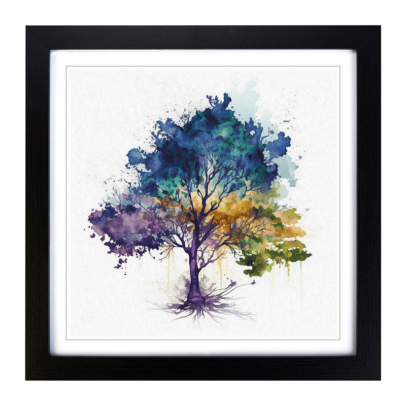 Tree Watercolour - Framed Print, Black