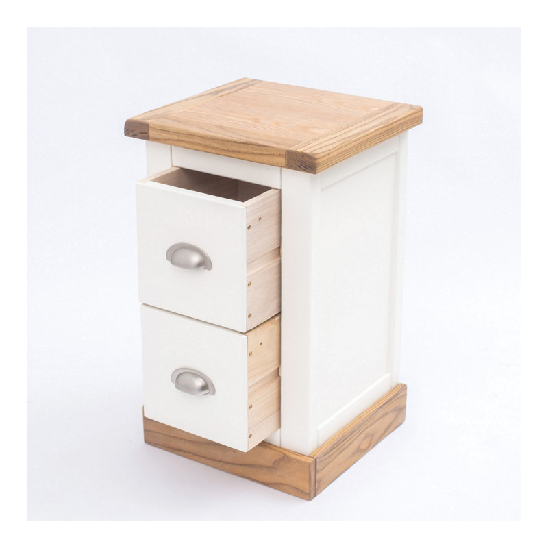 35 cm W Bedside Table, Natural/White, Chrome Cup