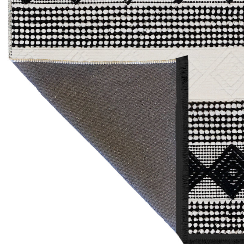 Tapis décoratif moderne à motifs géométriques mixtes noir et beige, Rectangle 4 pi 7,12 po x 6 pi 6,74 po