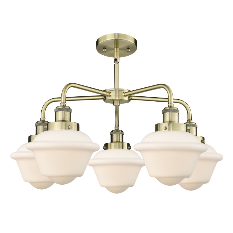 Grourke 5 - Light Glass Dimmable Chandelier, Antique Brass, Matte White