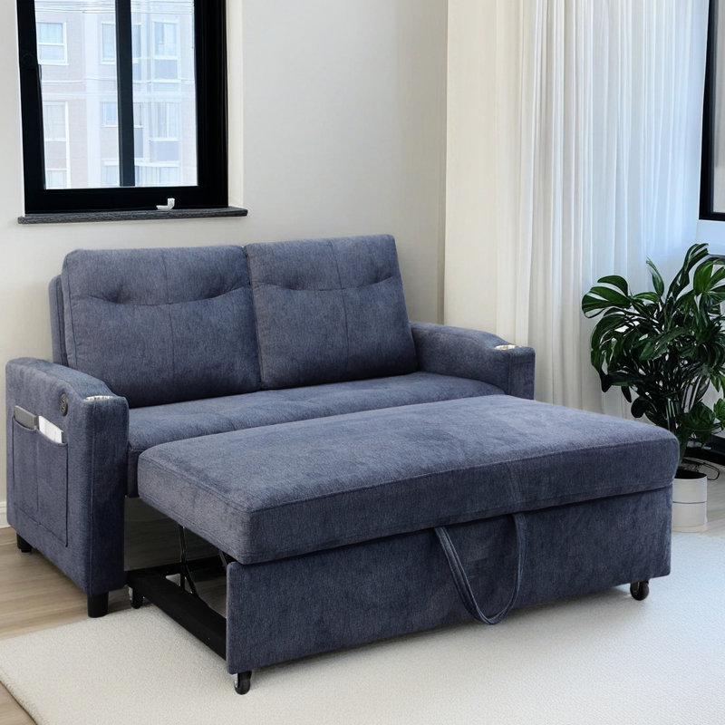 Velours gris avec lit gigogne et compartiment de rangement très résistant