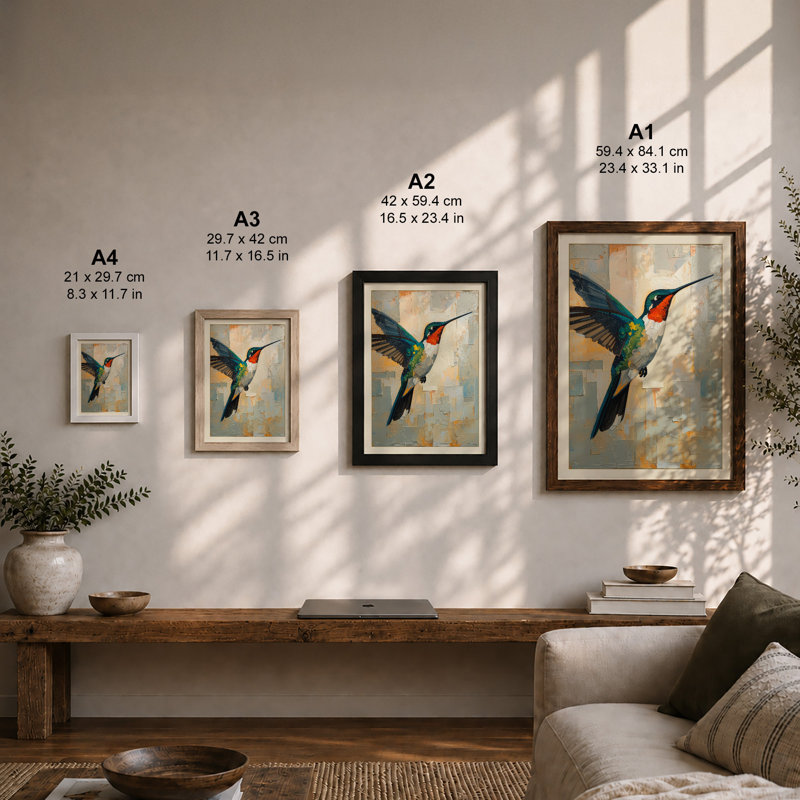 Hummingbird In Flight Modern - Print, Unframed, A1 - 84.1 x 59.4 cm