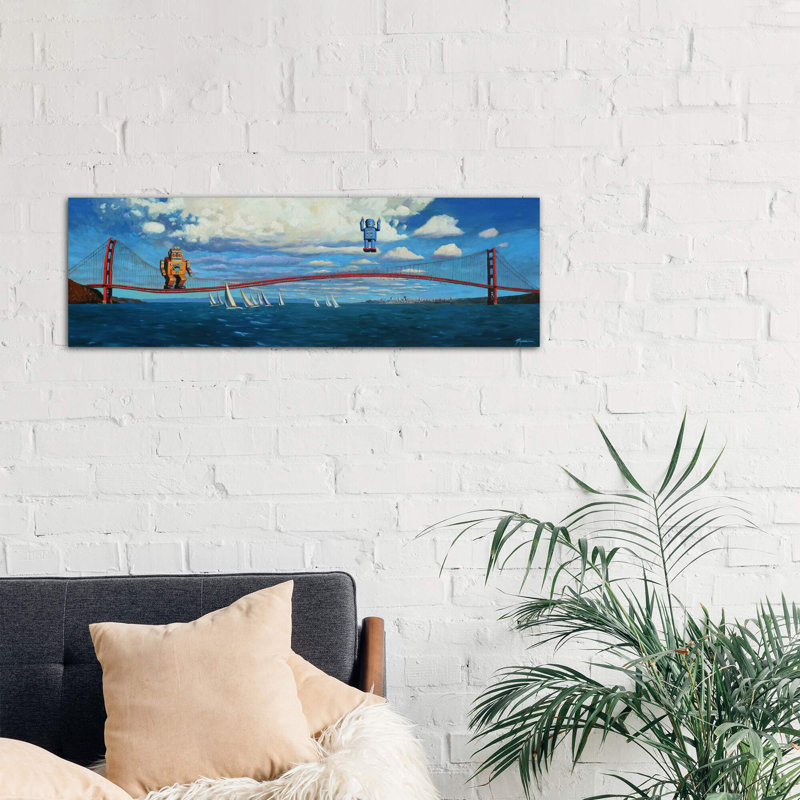 'Golden Gaters' by Eric Joyner - Floater Frame Panoramic Painting Print on Canvas, Wrapped Canvas