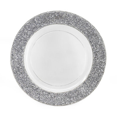 Plat de service lumineux en strass de 13 po Sparkles Home | Décoration de table ronde acrylique en acier inoxydable