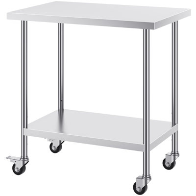 SUS201 Stainless Steel Work Table 24 x 36 x 38 Inch 1 Piece Silver with 4 Swivel Casters