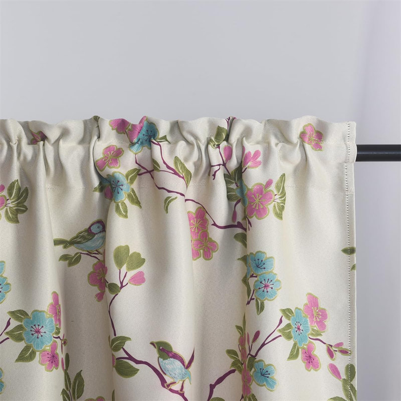 2-Piece Rod Pocket Short Curtains with Magpie Floral Print, 51"W x 18"L (Pack of 2)