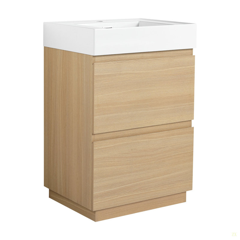 Ensemble de meuble-lavabo 24 po avec lavabo simple, meuble-lavabo encastré avec tiroir double, meuble-lavabo sur pied autoportant, bois d'ingénierie