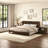 Modern Solid Rubber Wood Bed With High Headboard In Rich Walnut Finish - Split-Shipment Design-1922155680