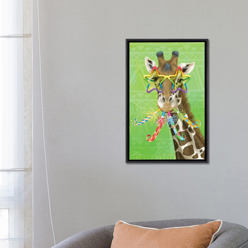 Reproduction d’art, "Party Safari Giraffe" par Shari Warren, Pas de tapis, H 26 po x l 18 po x 1,5 po