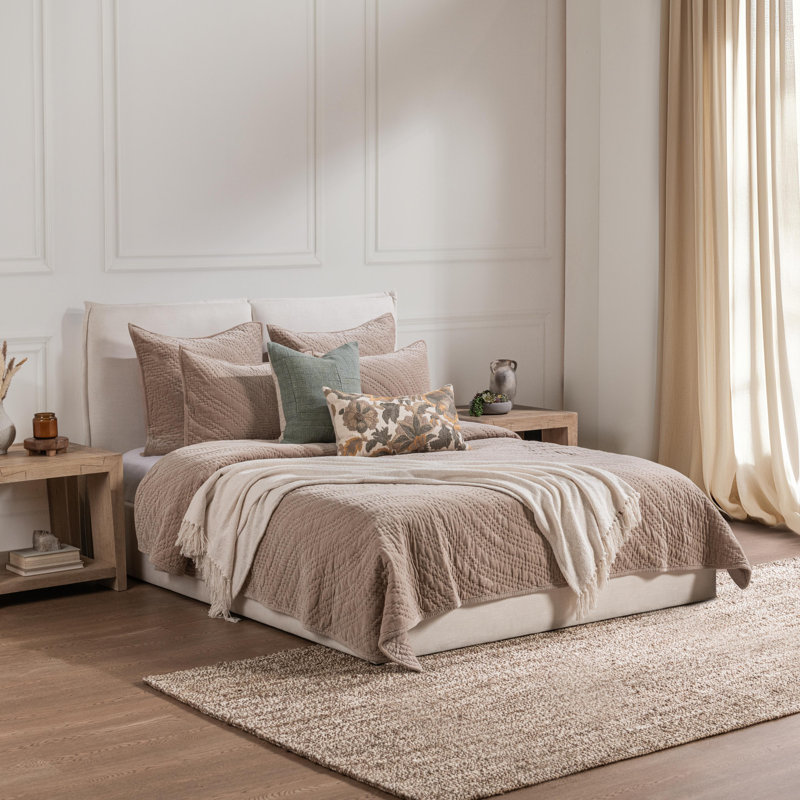 Elms 4-Piece Velvet Cotton Blend Quilt Set, Brown