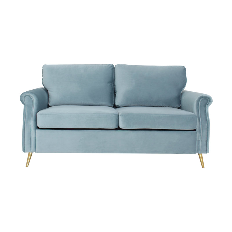 Canapé à accoudoirs arrondis 57,6 po Dynette, Velours bleu clair