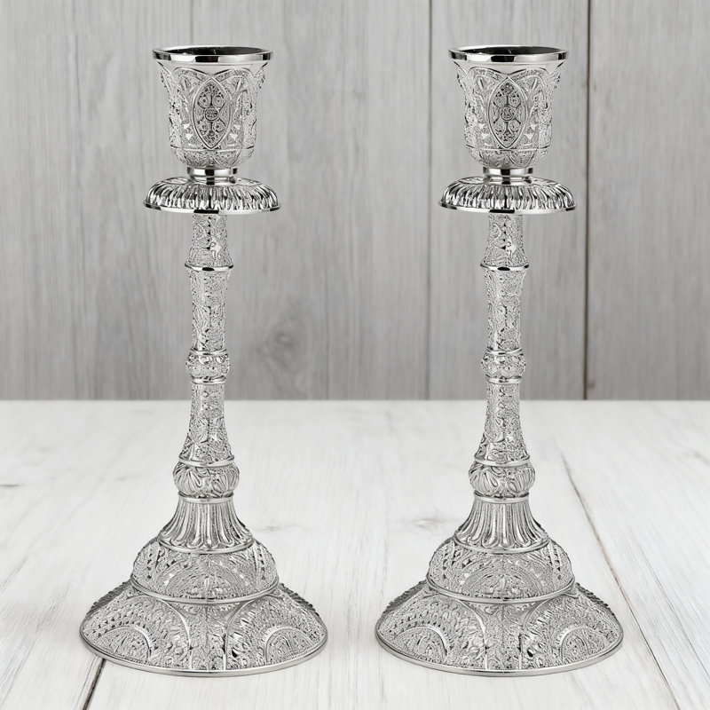 Ensemble de 2 porte-bougies Vintage Taper, élégants bougeoirs sculptés à motif floral pour centres de table de salle à manger, mariage, décoration intérieure