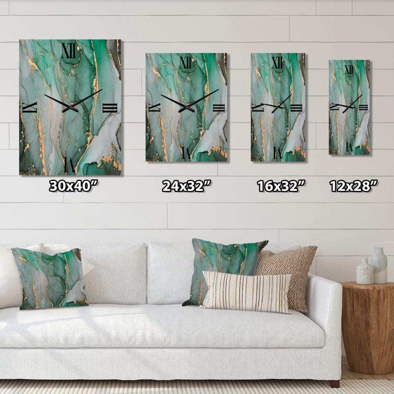 Horloge murale abstraite Turquoise et gris, Surdimensionné