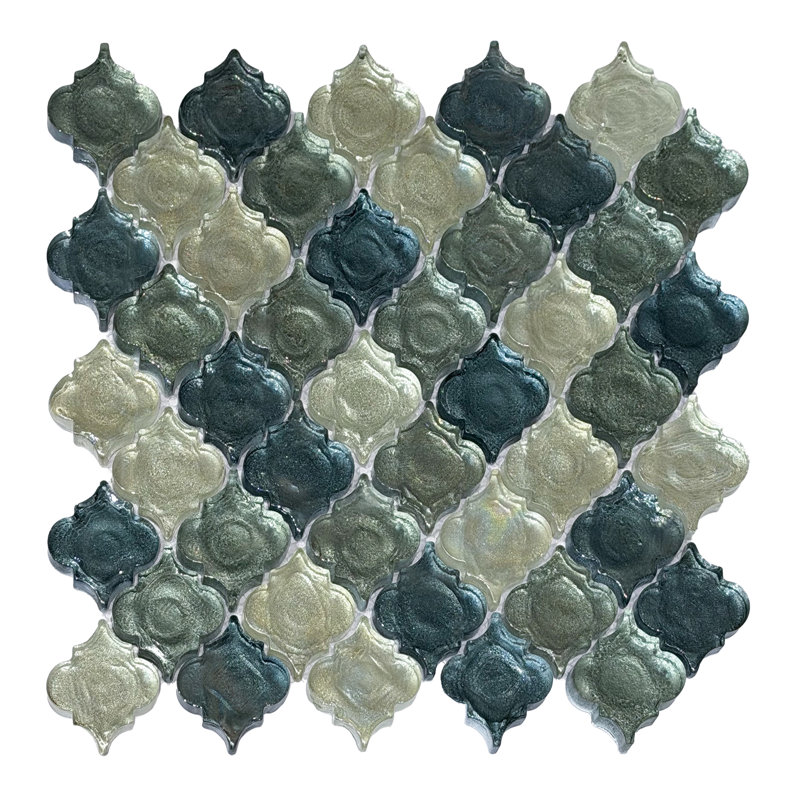 2" x 2.5" Glass Arabesque Mosaic Wall & Floor Tile, Gray/Orange/Brown