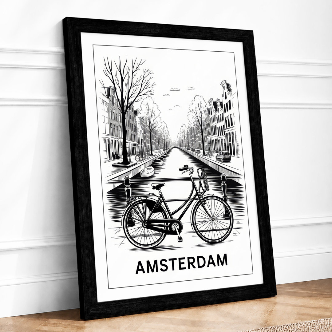 Bicycle on Amsterdam Canal Minimalist - Framed Print