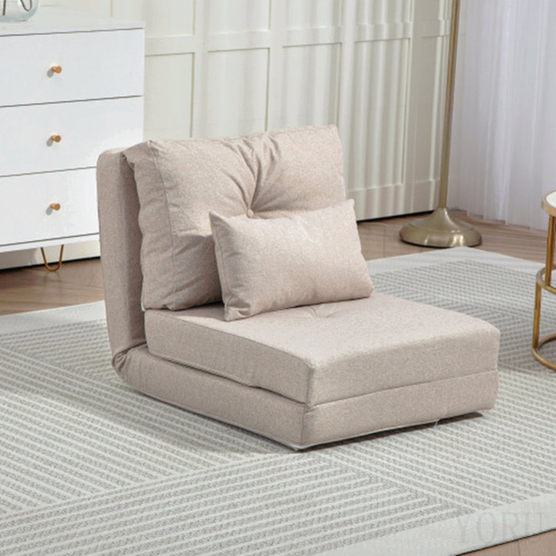 Fauteuil convertible convertible, canapé paresseux, canapé-lit pliant rembourré avec dossier réglable, structure en métal et coussins pour le salon, la chambre à coucher, beige