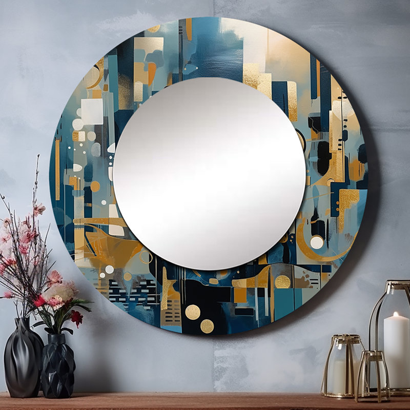 Sinachi Transcendant Reality IV - Miroir mural décoratif mural, miroir rond bleu, impression d'art en métal, 29 po x 29 po