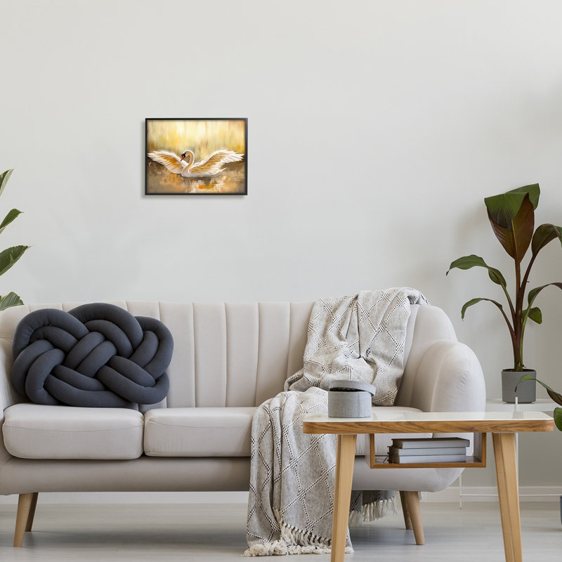 «Swan Wings Sunlit Wildlife Pond» encadré sur bois par Ziwei Li, impression, Giclée encadrée noir minuit