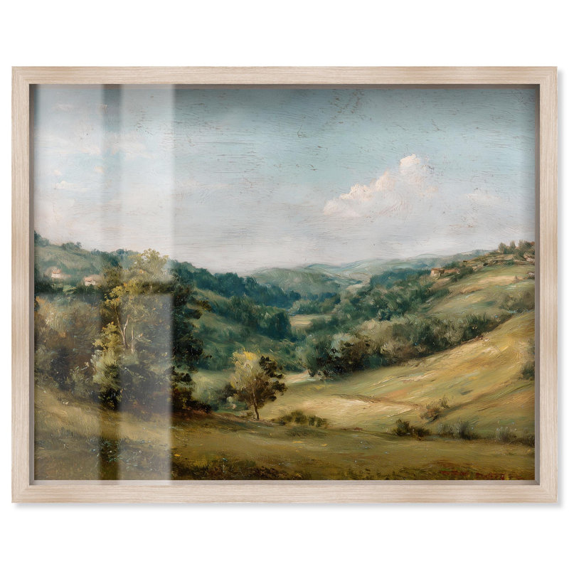 Décoration murale rétro Rolling Green Hills I Shadowbox par Art Remedy, cadre blond, 36 x 30, H 31 po x l 37 po, Cadre blond