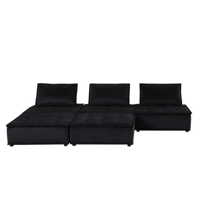 Canapé modulaire 120 po en velours noir avec dossier rembourré en mousse