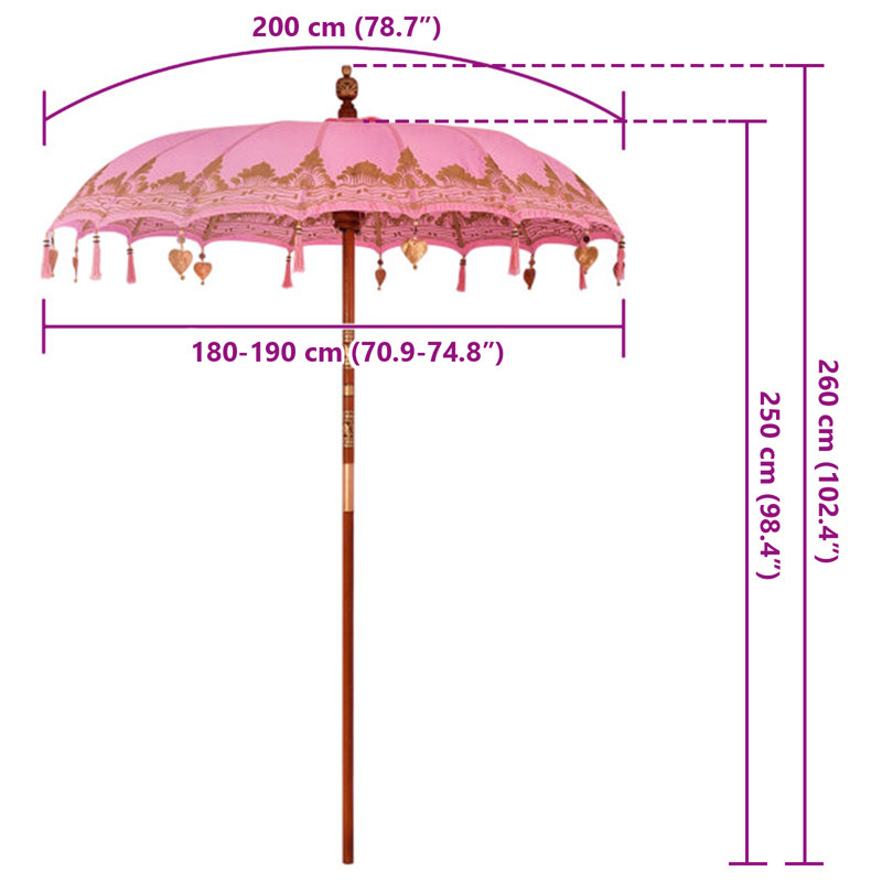 Beach Parasol, 260cm H x 185cm W x 185cm D, Pink Abstract