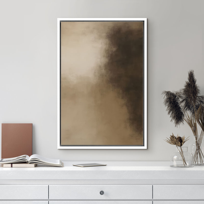 Doux beige et brun décoloration minimaliste, impression sur toile encadrée, H 36 po x l 24 po x P 1,5 po