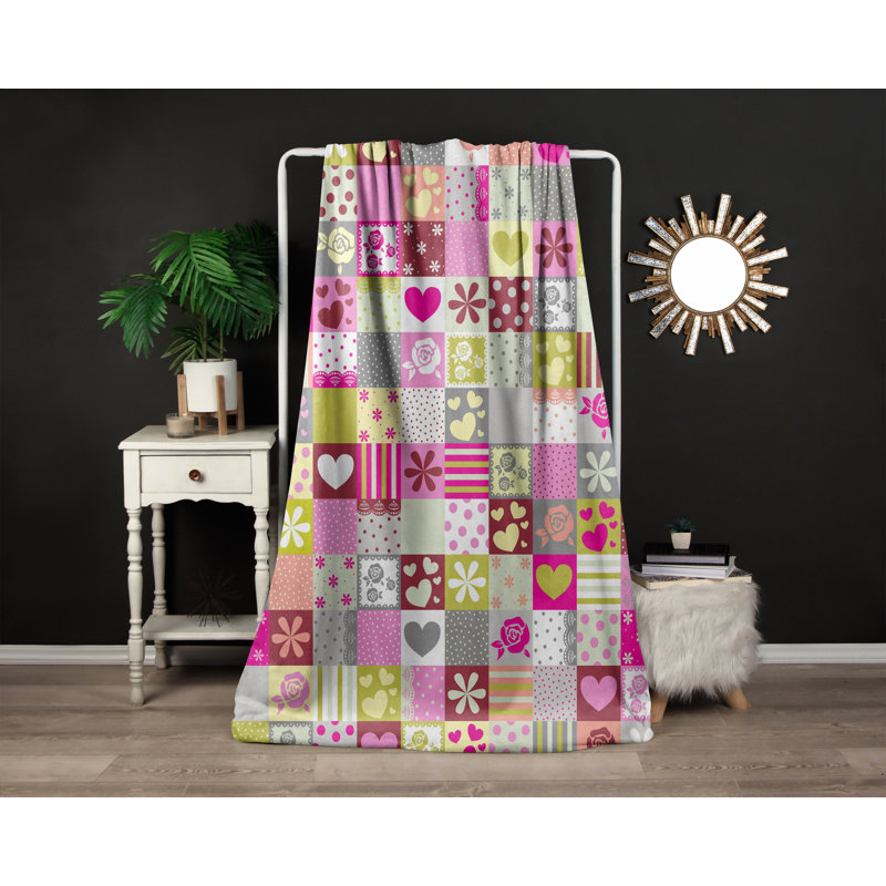 Throw Blanket, 68" W x 80" L, Checkered/Abstract, Pink/Green