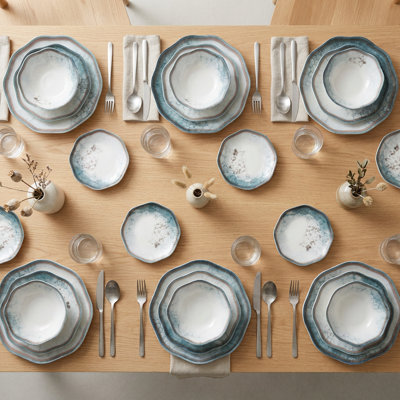 Oceanic Reactive Glaze Blue Bone Porcelain Dinnerware Set (24-Piece Service for 6)