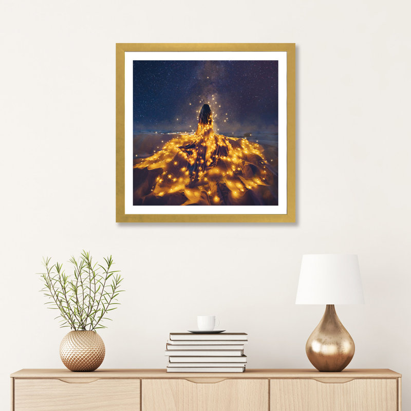 «The Desert Constellation» - Reproduction, H 24 po x l 24 po x p 1 po, Papier beaux-arts encadré doré