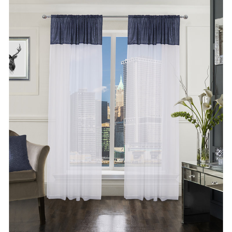 Alazdin Sheer Curtain Pair, Width 149 x Drop 122cm, Navy/Clear
