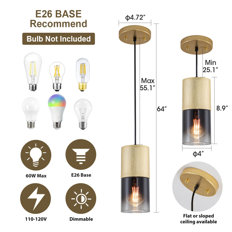 Ensemble de 2 luminaires suspendus modernes Glorianne pour îlot de cuisine, Doré
