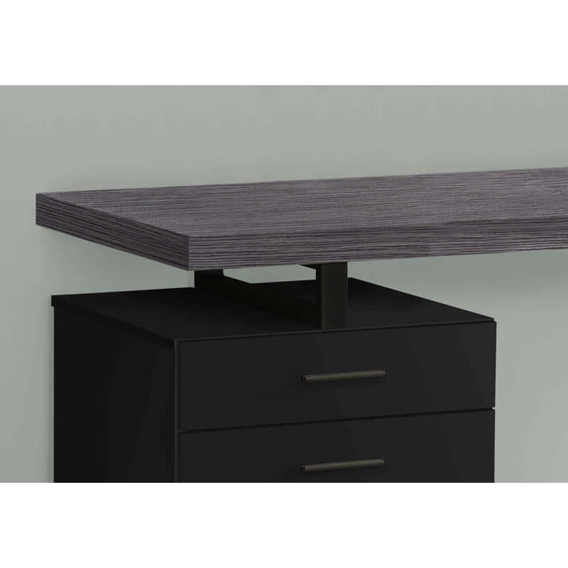 Bureau d'ordinateur, bureau personnel, ordinateur portable, installation à gauche, à droite, tiroirs de rangement, L 48 po, travail, stratifié, métal noir, contemporain, moderne
