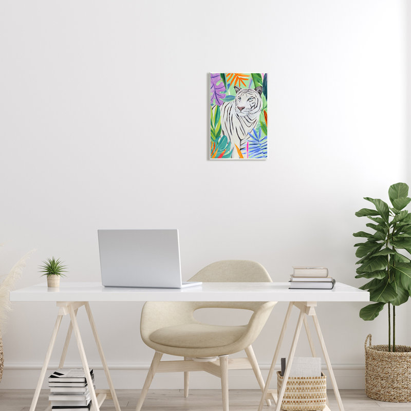 Feuilles vives de tigres de la nature - peinture, H 15 po x l 10 po x P 0,5 po, Bois