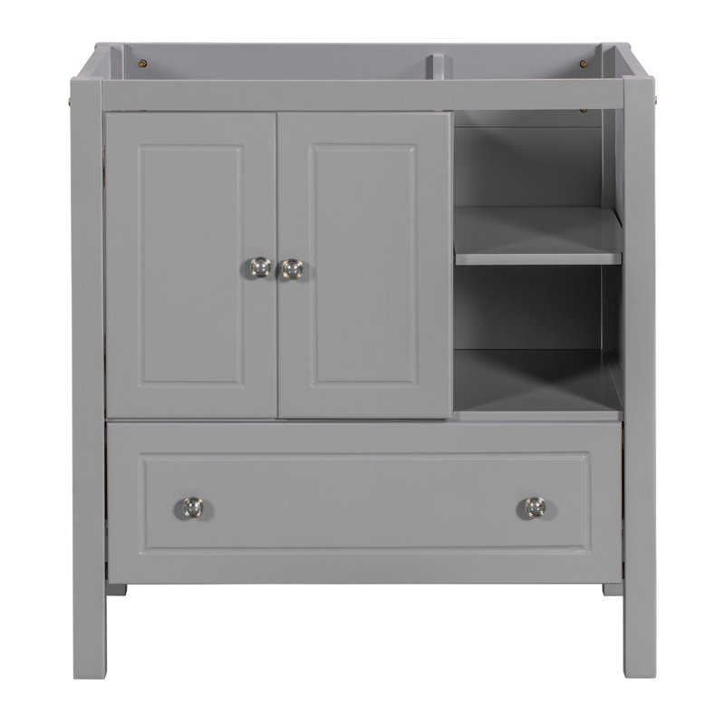 30" Gray Solid Pine Wood Bathroom Vanity Base with Storage