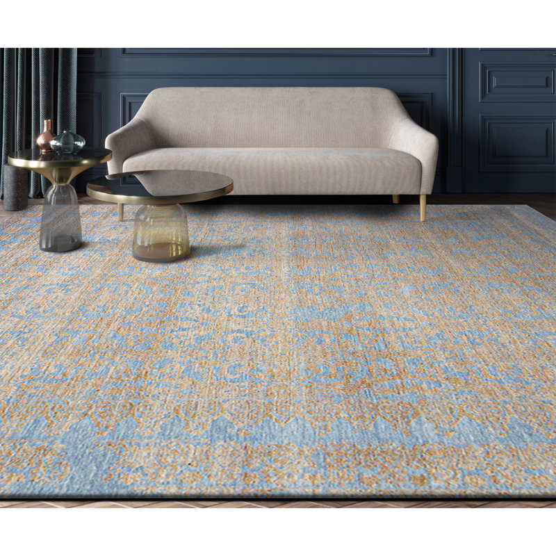 Damask Area Rug in Gold, Rectangle 9' x 12'