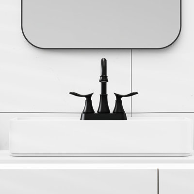 2 Robinet de meuble-lavabo de 4 po noir mat, construction rouille, réglage précis de la température de l'eau, pivotant sur 360 °, aérateur en ABS, noir facile à installer avec écartement de 4 po, bonde escamotable et alimentation
