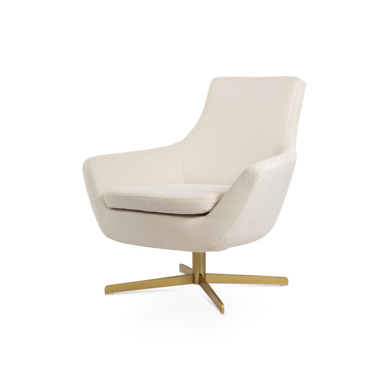 Rebecca 4 Star Swivel Lounge Chair, Off White Boucle Fabric, Brass